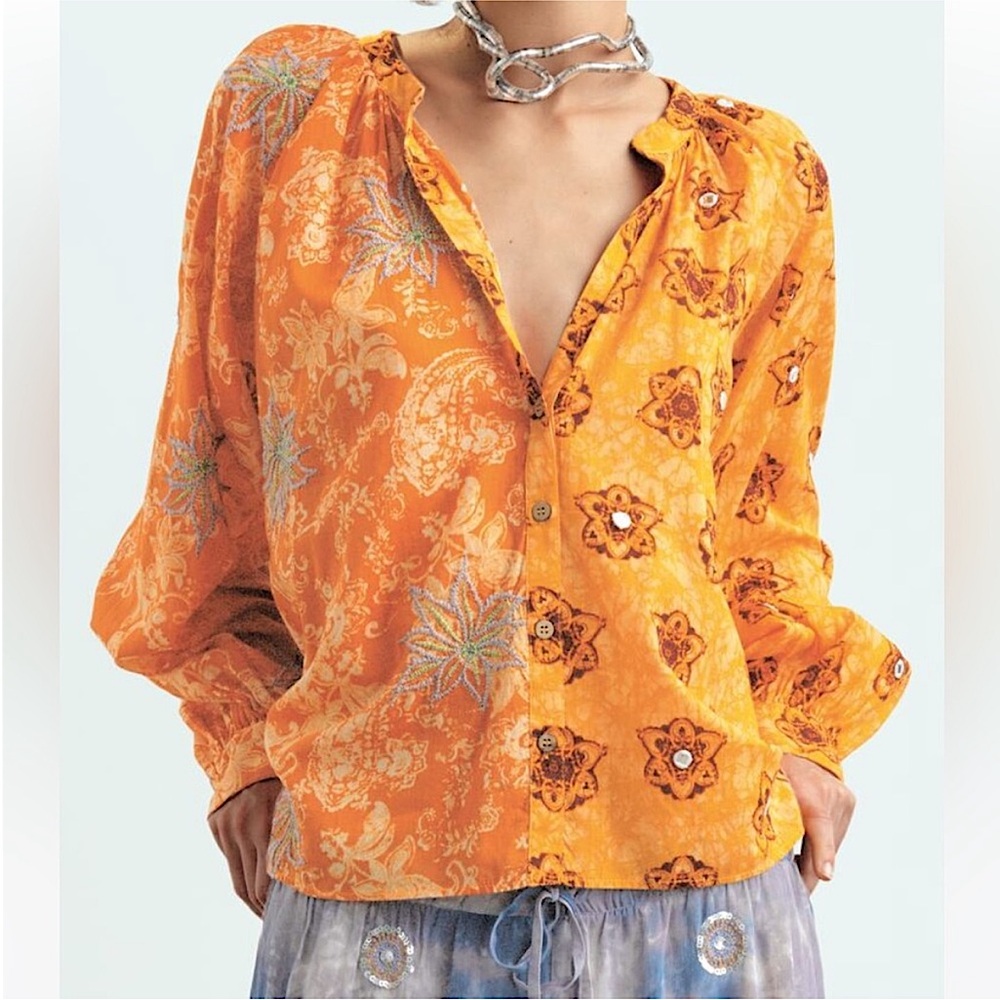Zara Orange Mixed Pattern Blouse
